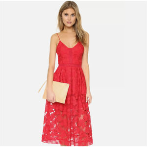 Elegant Red Lace Midi Dress NICHOLAS